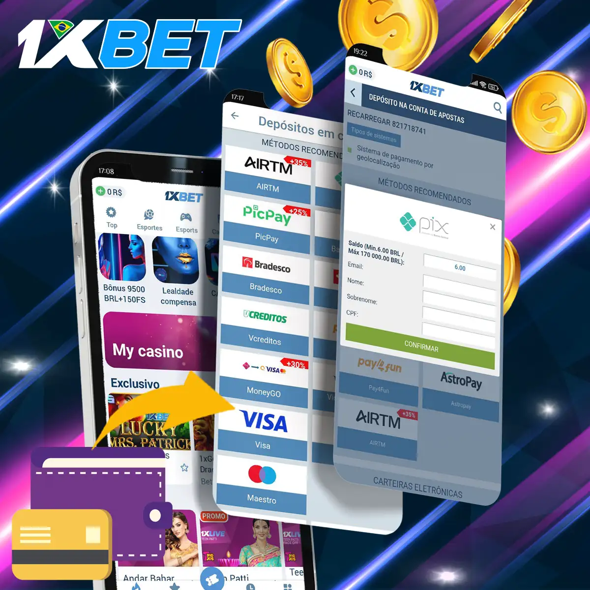 Como depositar através da aplicação 1xBet