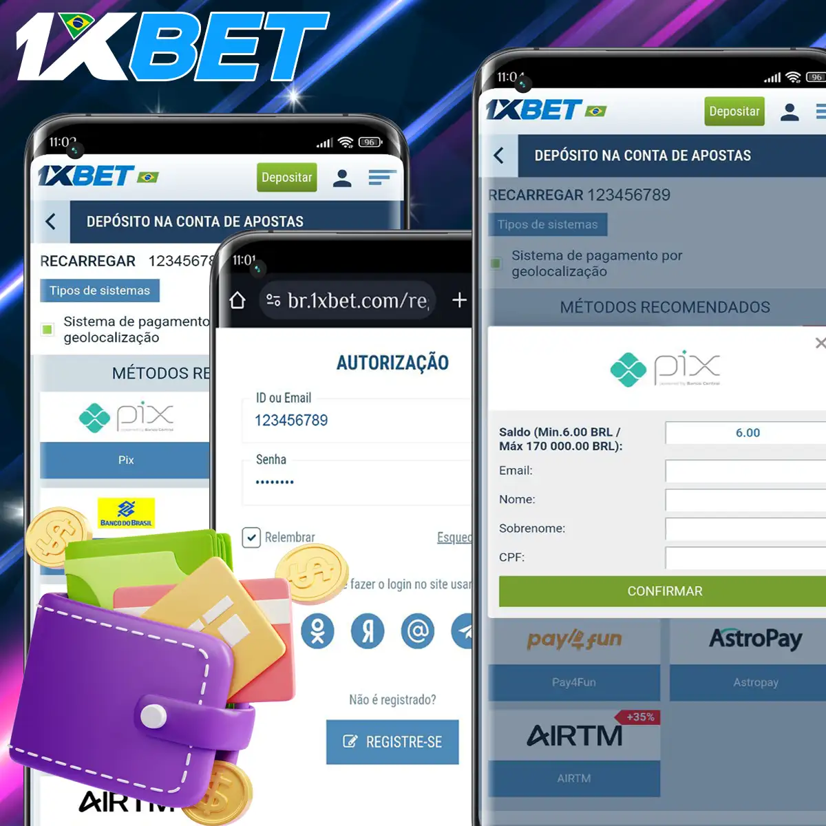 O processo de financiamento da tua conta na 1xBet.