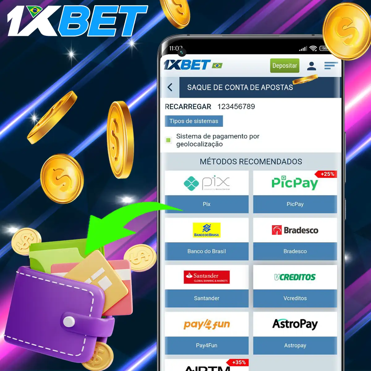 Como levantar dinheiro na 1xBet?