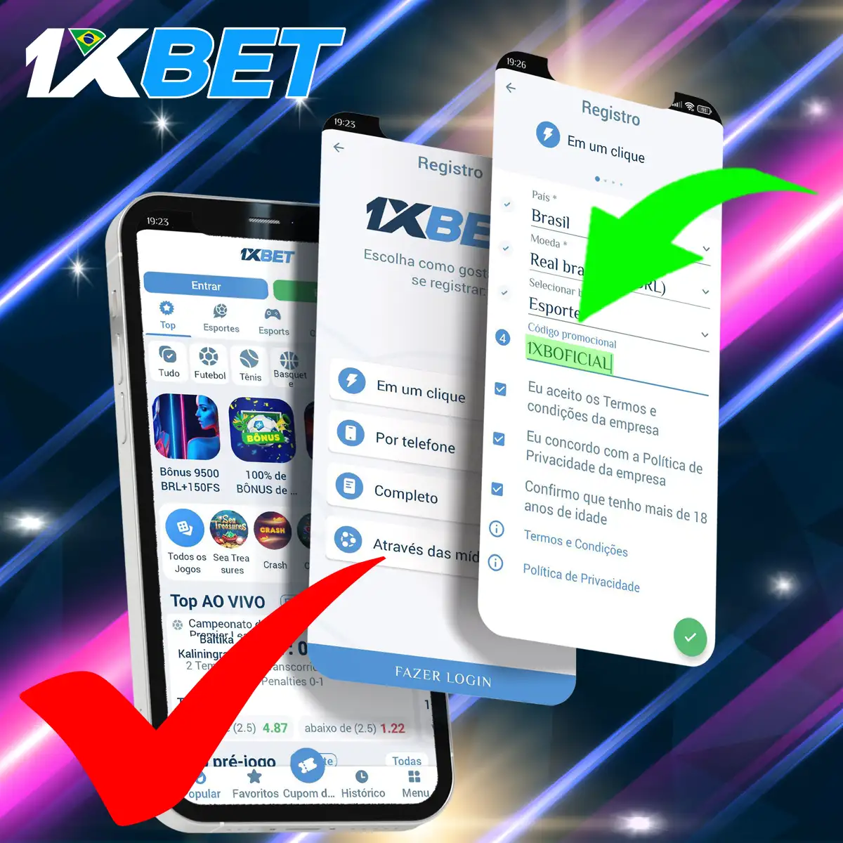 Como registar-se através da aplicação 1xBet.