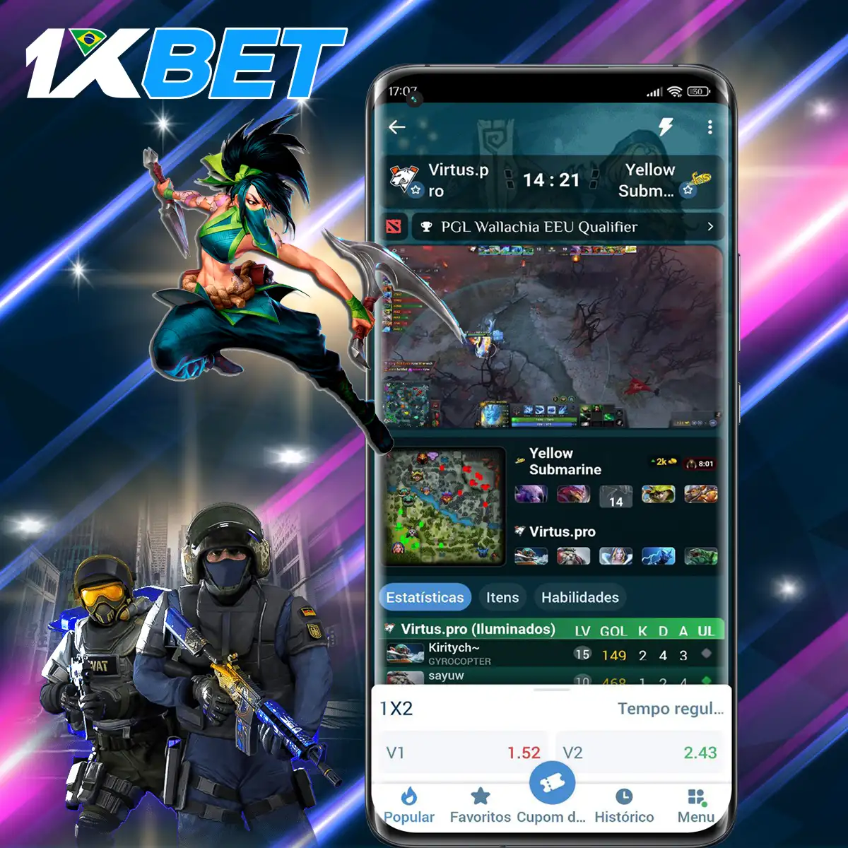 Apostas em e-sports na plataforma 1xBet no Brasil.