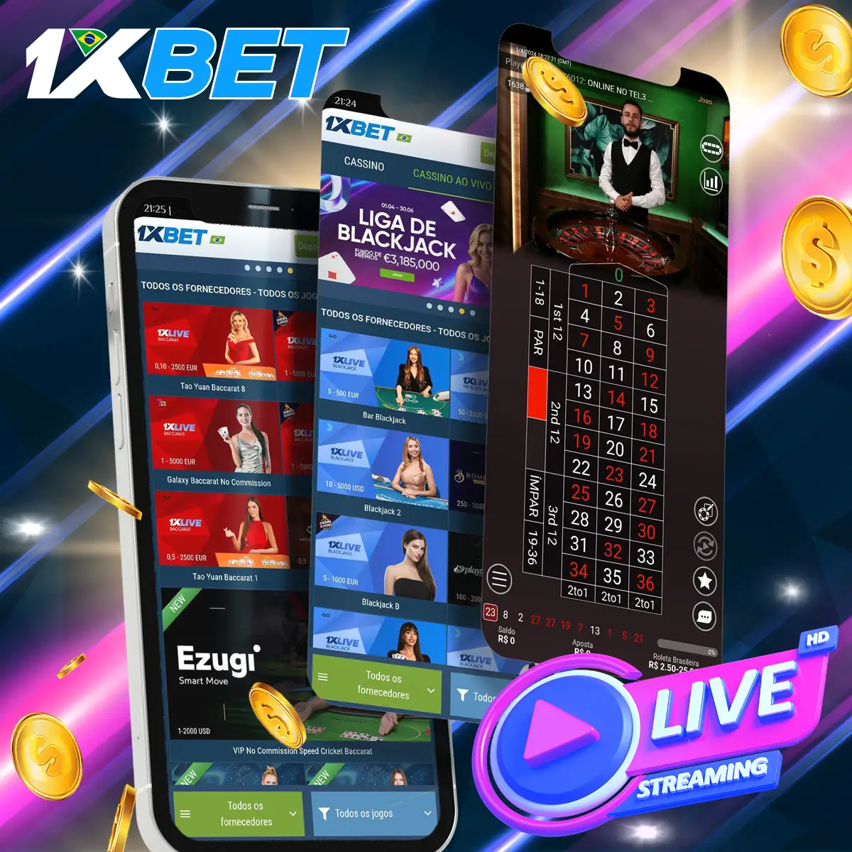 Jogos ao vivo no casino 1xBet no Brasil.