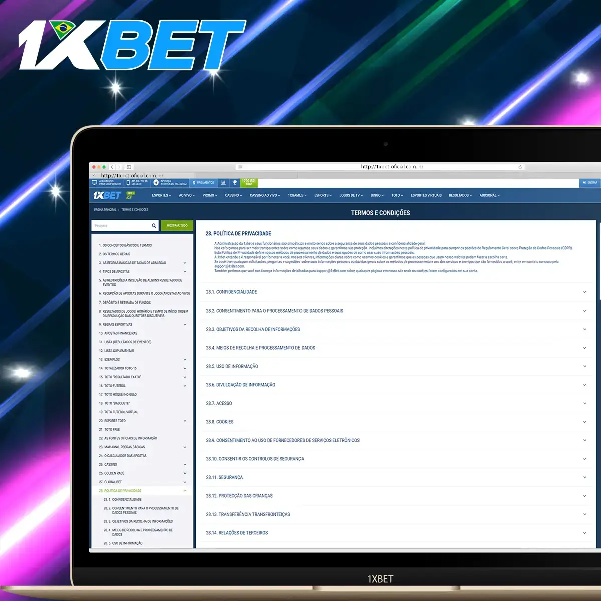 Privacidade e recolha de informação na 1xBet.