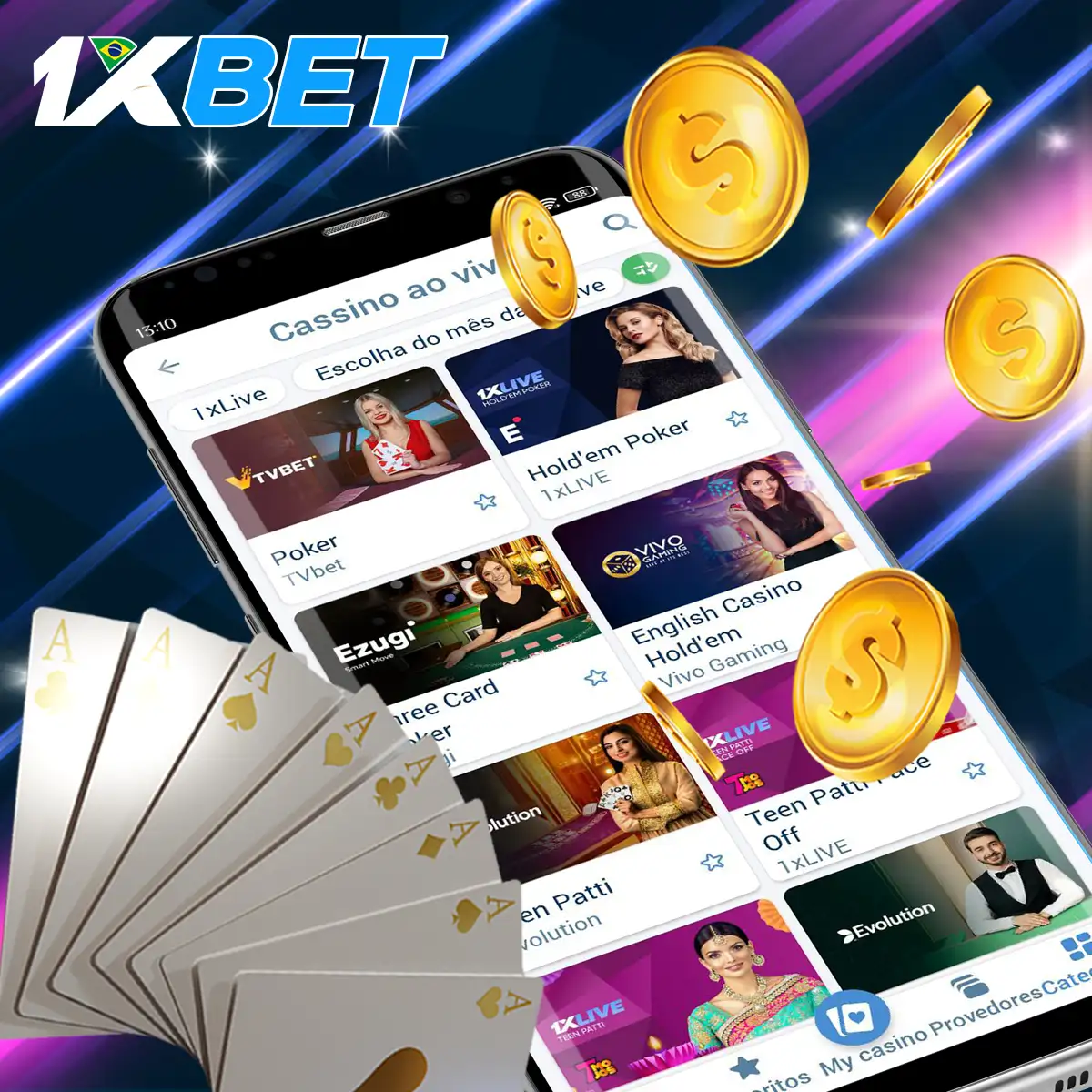 Diferentes formas de jogar póquer na 1xBet.