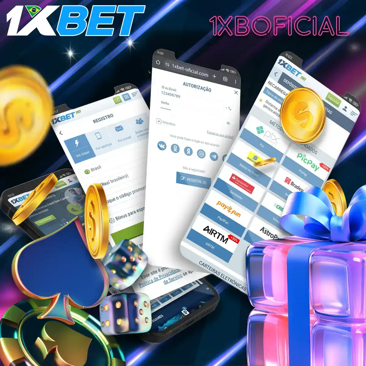 Programa de bónus de casino 1xBet no Brasil.