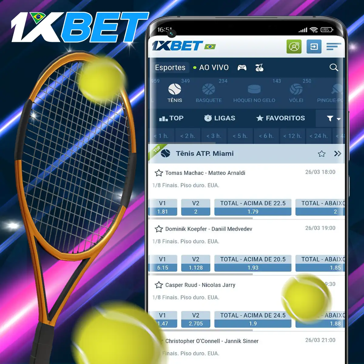 Apostas em tenis na plataforma 1xBet no Brasil.