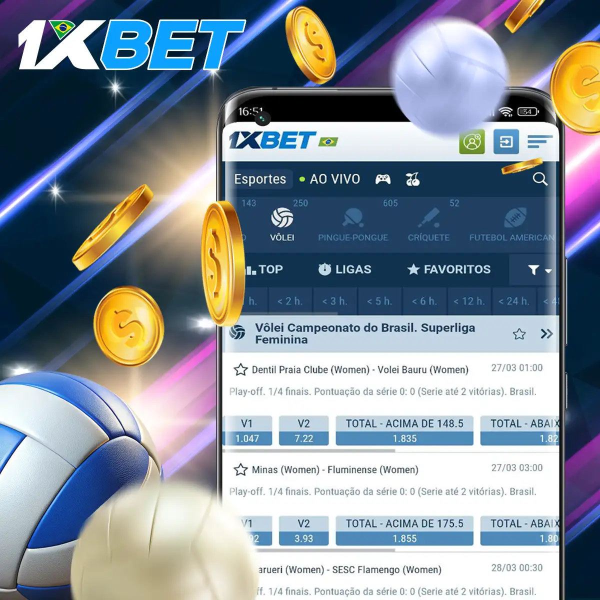 Apostas em voleibol na plataforma 1xBet no Brasil.